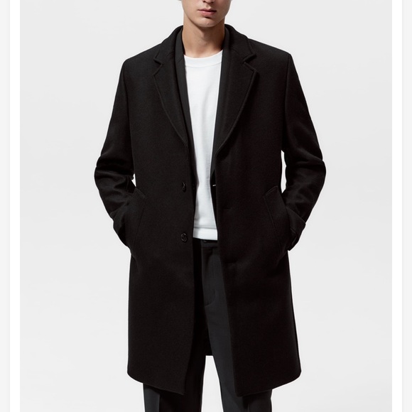 Zara convertible lapel men’s wool coat black size XL NWT